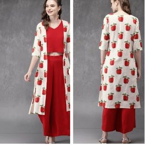 Off white and red suit with palazzos